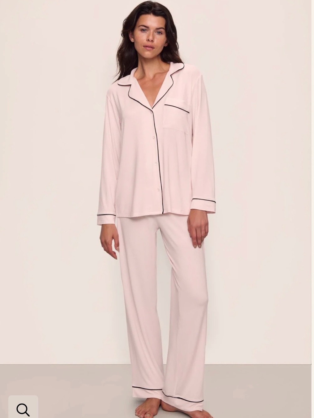Women's Classic Long-Sleeve Pajama Set - Light Pink with Contrast Piping